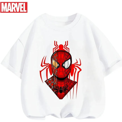 Marvel Summer Children's 100% Cotton T-Shirt Comfortable Soft Fabric Classic Cartoon Spider-Man Pattern Suitable for Both Boys and Girls