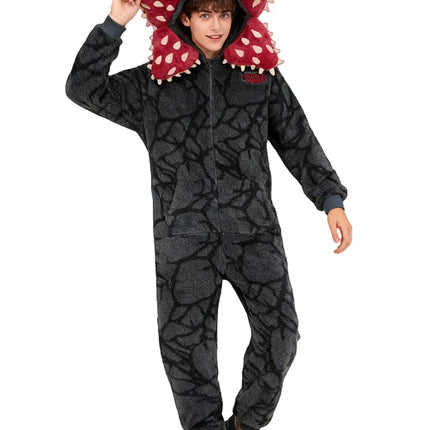 Funny Demogorgon Flannel Pajamas for Adult Kids Cannibal Flower Onesie Soft Warm Flannel Jumpsuit Halloween Carnival Party Wear