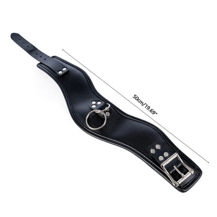 Leather BDSM Bondage Posture Neck Collar With Pullring Lockable Chastity Belt,Adjust Collar Ring Slave Neck Harnes Strap Sex Toy