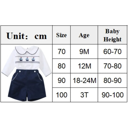 Long Sleeve Boys Fashion Set 9-36 Months Infant Smocked Shirt with Peter Pan Collar Baby Daily Gentleman Outfit Soft Cotton Suit