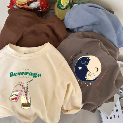 Long Sleeve Cute T-shirts Blue Tops 2026 Spring Autumn Clothes Kids Fashion Simple Versatile Base Shirt Loose Thin Sports Tops