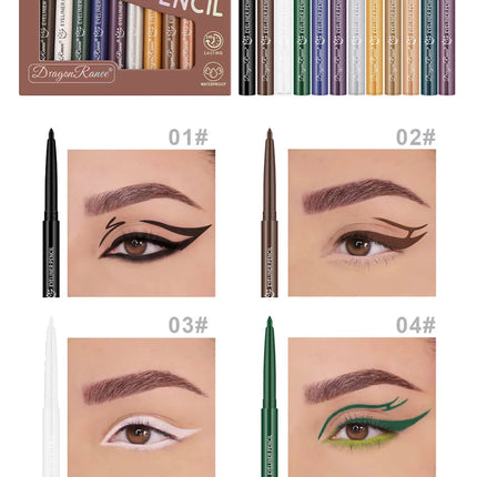 12pcs/box Black Gold Eyeliner Pencil Set Long-Lasting Waterproof Pigment Green Purple Eye Liner Pen Women Colorful Eye Cosmetics