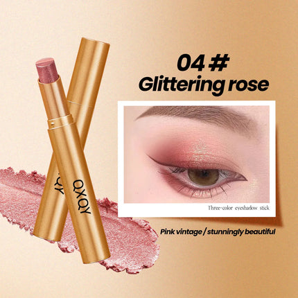 Three-Color Glitter Eyeshadow Stick Matte Long-Lasting Easy to Color Eye Makeup Stick for Effortless Look Enhancement