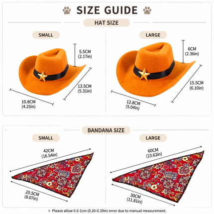 Pet Cowboy Hat with Bandana Western Style Star Decor for Cats Dogs Small Large Sizes Party Cosplay Costume