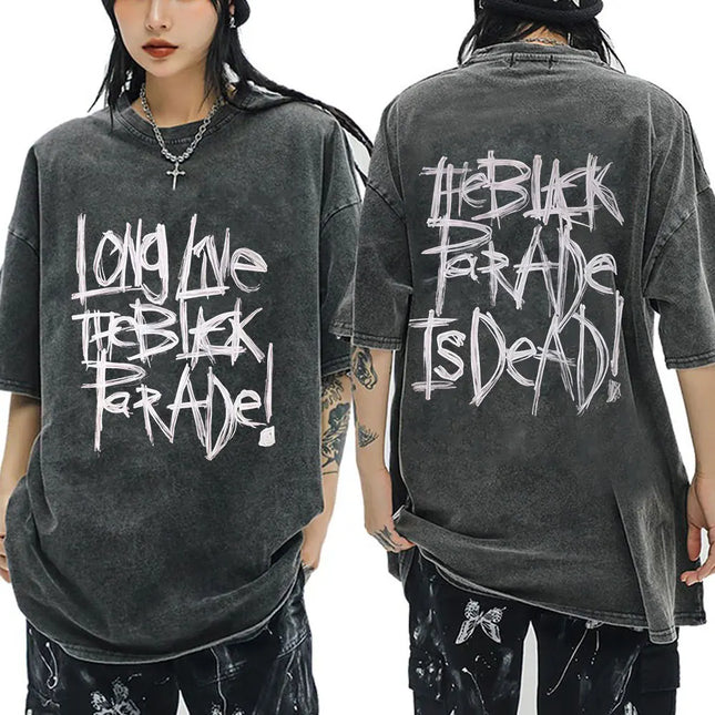 My Chemical Romance Band Washed T-shirt Long Live The Black Parade Tour Merch T-shirts Men Women Gothic Punk Oversized T Shirts