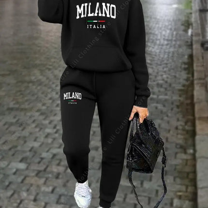 MILANO Pants Sets for Women Clothing High quality Sweatshirt Sweatpant Hoodie Suit 2 Piece Autumn Winter Outfits Woman Tracksuit