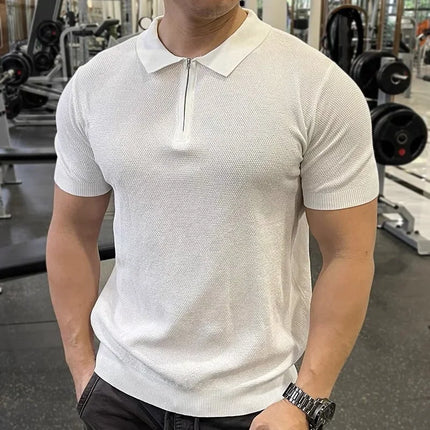 Business Casual Summer New Style Short Sleeve Polo Shirt Men's Knitted Slim Fit Collared Top Trendy Ins Style AE Stock