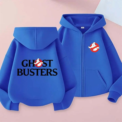 GhostBusters Kids Funny Cartoon Print Spring Autumn Zipper Hooded Sweatshirts 2-13 Years Boys Girls Streetwear Outfits Clothes
