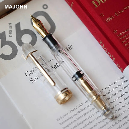 MAJOHN P140 Transparent Fountain Pen Sun Nib Metal Copper Piston Light Resin Body PK X159 9019 Stationery School Supplies