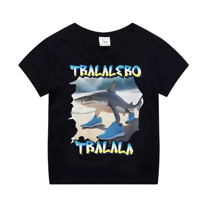 Funny T-shirt Italian Brainrot Tralalero Tralala  Animals Kids T-shirt Short Sleeve Tops Children Meme Cute Tee Summer Clothing