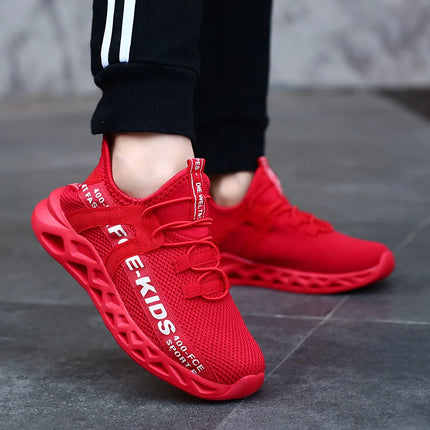 Red Children's Shoes Sports Running Sneakers Breathable Lightweight Soft Non-slip Mesh Comfortable Walking For Boys Girls Kids