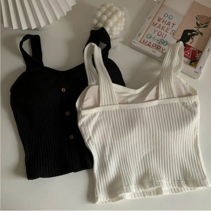 Women's Y2K Cropped Tops with Bra Pads Summer Corset Korean Suspenders Vest Sexy Camisole Slim New
