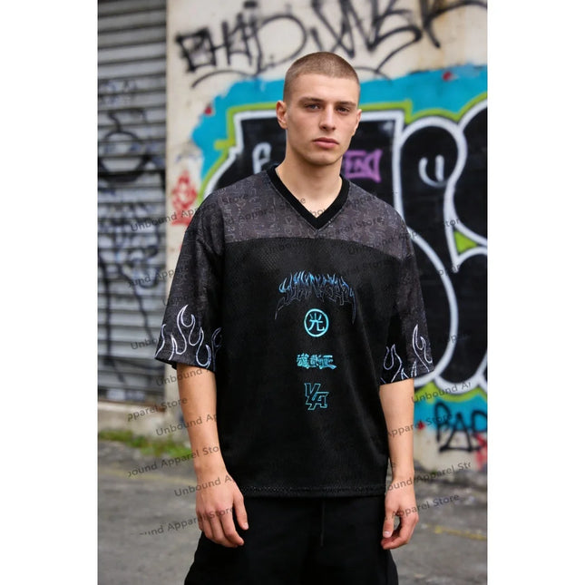 Young American T-shirt summer new casual sports fitness quick drying breathable printed large mesh short sleeved shirt