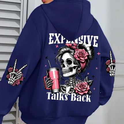 Expensive Talks Back Funny Printing Womens Hoodie Loose Multicolor Pullovers Fleece Autumn Sportswear Casual Pocket Hoody