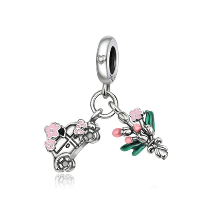925 Silver Flowers Bouquet Rose Sunflower Blossom Petal Charms Beads Pendant Bracelet Necklace DIY Valentine's Day Gift Jewelry