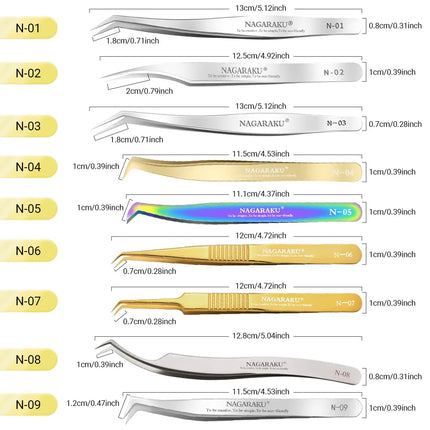 NAGARAKU Eyelash Extension Tweezers Makeup Tools Stainless Steel Non-magnetic Pincet False Eyelash Tweezers 3D accurate tweezers