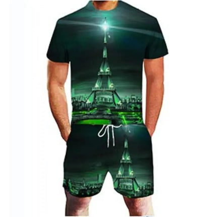 3D Beer Print Sport Moisture-Wicking Breathable Men T-Shirt Shorts Fun Cool Street Cosplay Casual Fashion Trend Pants Set Summer