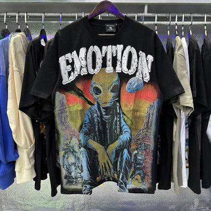 MIXED EMOTION Shirt Rhinestone Short Sleeve Men Women T-shirt Streetwear 100% Cotton Loose Round Neck Top Tees Oversized Tee Top