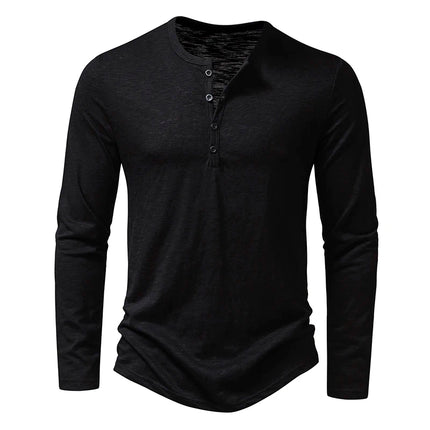 New Men's Cotton Henley T Shirt Long Sleeve T-Shirts Basic Casual Button Collar Breathable Daily Top Tees