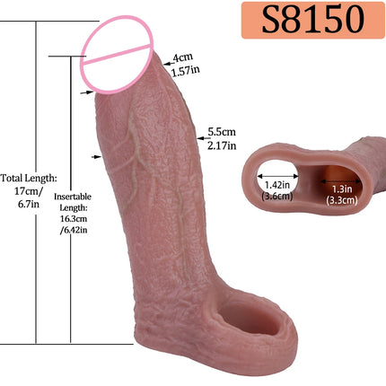 SXXY Realistic Penis Extender Male Delay Ejaculation Cock Sheath Silicone Reusable Condon Sex Toys For Men Couples Sex Pleasure