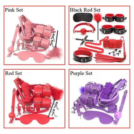 Adults SM Sex Toy Bdsm Kit Set Handcuff Collar Binding Rope Whip Nipple Clip Sextoy for Couples Intimate Sexual Game Bondage 18+