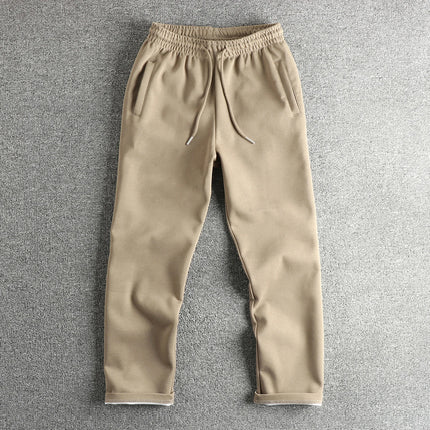 2025 Autumn New American Retro Solid Color Knitted Sweatpants Men's Simple Elastic Waist Drawstring Sport Casual Loose Pants