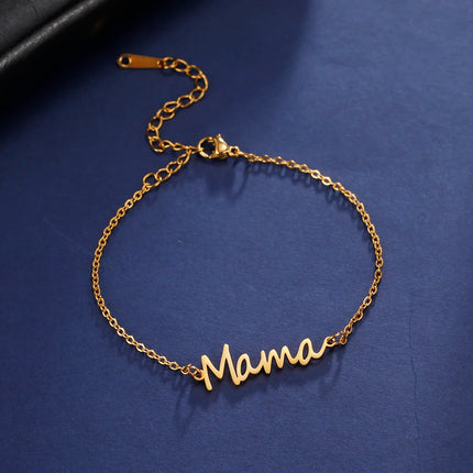 Skyrim Stainless Steel Gold Color Mama Letter Beads Charm Bracelet Red Rope Bracelets Women Waterproof Jewelry Mother's Day Gift