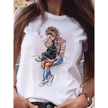 Cartoon Mom Son Daughter Printed Kids T-Shirt Summer Casual Harajuku Girls Boys Short Sleeve Fashion Cotton Children Clothes Tops