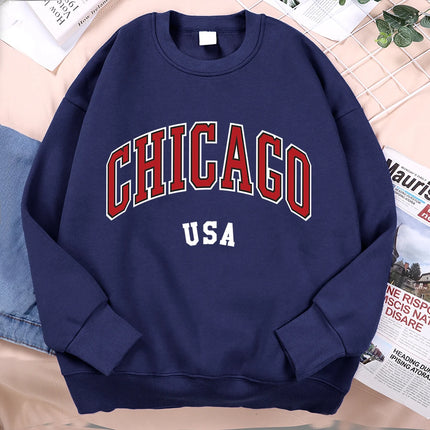 Chicago USA Classic City Graphic Clothing Sweatshirt Man Harajuku Loose Clothes O-Neck Pullover Menswear Fleece Fleece Pullover
