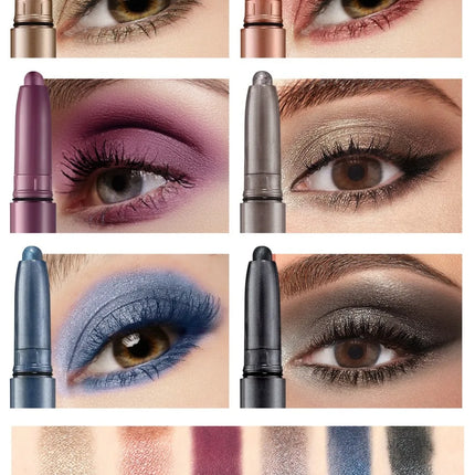 12 Colors Pearly Eyeshadow Stick Waterproof Glitter Matte Nude Eye Shadow Pencil High Pigmented Shimmer Eyeshadow Makeup Tool