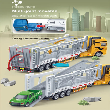 1set- child inertia engineering trailer model toy simulation  double deck tractor  transport door Engineering vehicle model gift