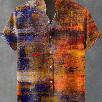 Vintage Fish Pattern Men's Art Shirt Short Sleeve Linen Casual 3D Geometric Printed Shirt Summer New Collection
