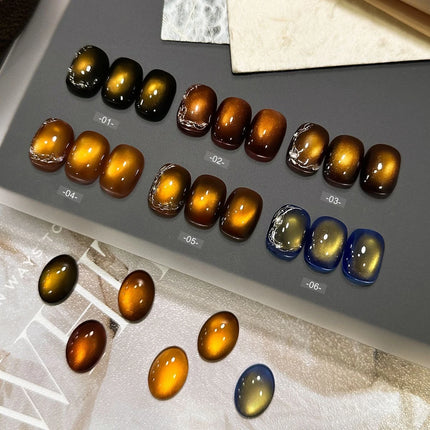 MN 10ml 1-12pcs 2025 Autumn Blue Brown Cat Eye Gel Nail Polish Popular Flash Chocolate Glass Beads Nails Black Nails Christmas