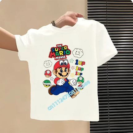 2026 New Summer Cotton T-shirt Super Mario Cartoon T-shirt Men's and Women's Fashion Top Children's Role Playing Short Sleeve