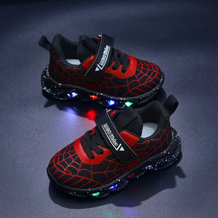 Spring Autumn Boys Spiderman Mesh Breathable Sport Shoes Disney LED Children's Sneakers Kids Casual Shoes Light Shoes for 0-6Y