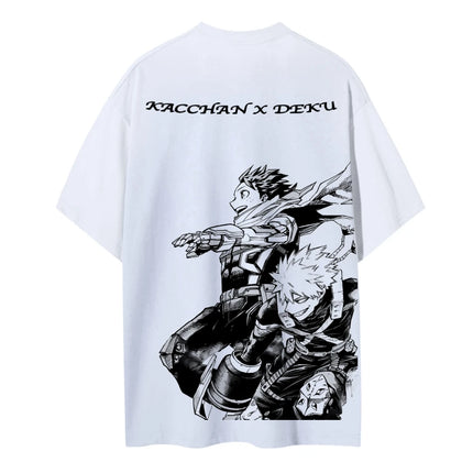 My Hero Academia Kacchan X Deku 2025 Summer Men's Cotton T Shirt Anime Streetwear Casual Short Sleeve Tops for Fans Black Loose