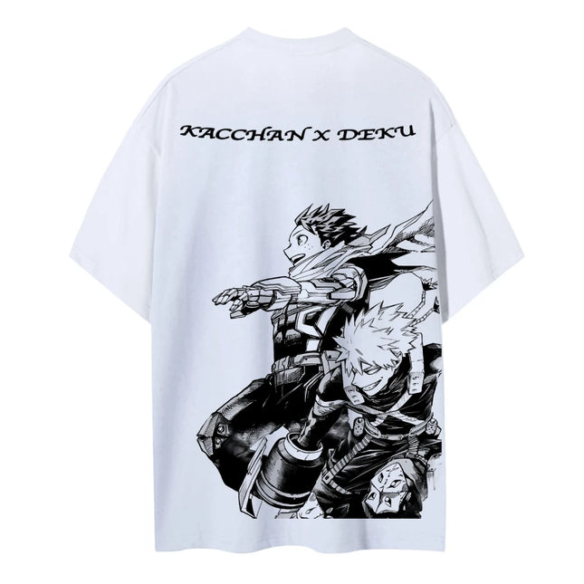 My Hero Academia Kacchan X Deku 2025 Summer Men's Cotton T-Shirt Anime Streetwear Casual Short Sleeve Tops for Fans Black Loose