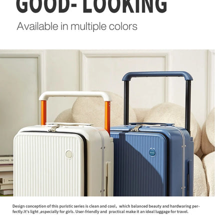 Mixi Front Laptop Pocket Suitcase Wide Handle Travel Suitcase Men 20''Carry-On Luggage Women PC Aluminum Frame Trolley Case 24''