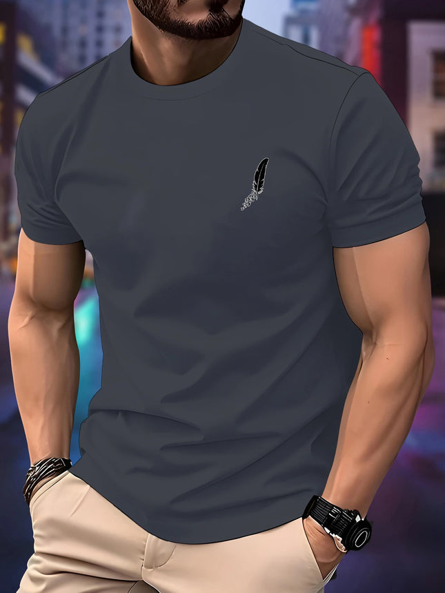 New Round Neck Running T-shirt Men Summer Thin Top Feather print Quick Dry Short Sleeve Breathable Fitness Sports T-shirt Wear