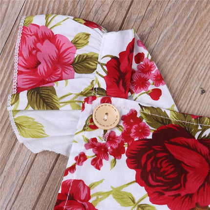0-24months Toddler Girls Ruffle Sleeveless Romper Summer Floral Square Collar Button Baby Girls Bodysuit + Headband