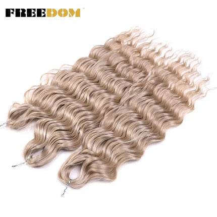 FREEDOM Synthetic Braiding Hair Extensions Deep Wavy 24 inch Long Curly Braids Hair Ombre Brown Rainbow Twist Crochet Hair