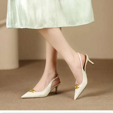 Women's pointed high-heeled sandals for women's summer 2025 new style pointed high-heeled shoes with metal buckle single shoes