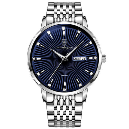 POEDAGAR Fashion Business Men's Watches Waterproof Luminous Date&Week Stainless Steel Men Watch Quartz Exquisite Male Wristwatch