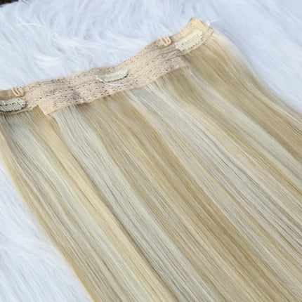 Fish Line Human Hair Extensions Straight Invisible Wire Natural Hairpieces Remy Clip In Human Hair Extension 16"-24" Hair Weft