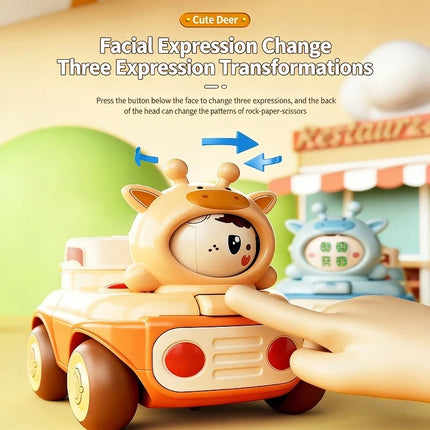 Baby Puzzle Cartoon Toy Car with Multiple Gameplay Modes Inertia Sliding Face Chang Whistl Small Car Children Time Cognition Toy