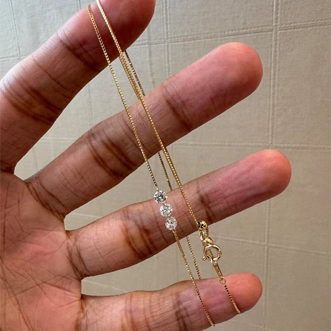 ANENJERY Three Zircon Thin Necklace for Women Simple Clavicle Chain Delicate Elegant Jewelry Gifts Wedding Wholesale