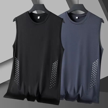 Summer Mesh Men Vest Sleeveless Printed Round Neck Ice Silk Basketball Loose Running Fitness Men Tank Tops T Shirt