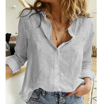 Women Casual Long Sleeve Cotton Linen Loose Shirt Elegant Solid Harajuku Lapel Blouse Vintage Oversize Tops Y2K Streetwear Tunic