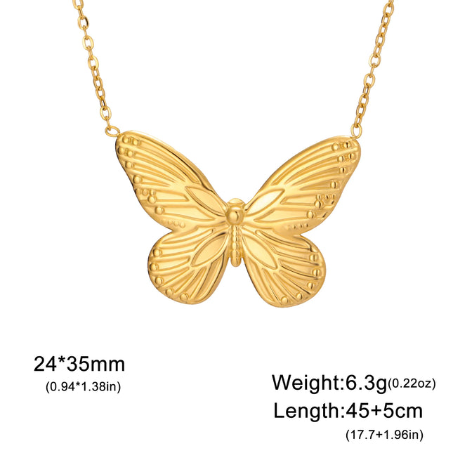 Lucktune Gold Color Butterfly Pendant Necklace Women's Stainless Steel Necklace Fashion Animal Jewelry Party Gifts Wholesale