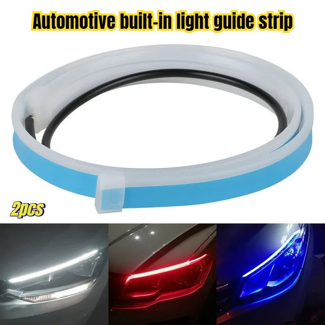 LED DRL Car Daytime Running Light Flexible Waterproof Strip Auto Headlights White Turn Signal Yellow Brake Flow Lights 12V